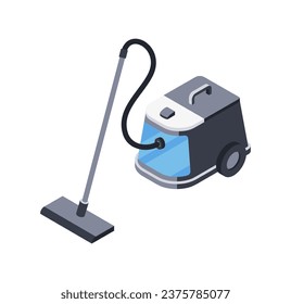 Vacuum cleaner with water filter, household appliances, isolated object. Electronic device for cleaning home and office. Vector isometric illustration
