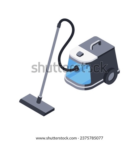 Vacuum cleaner with water filter, household appliances, isolated object. Electronic device for cleaning home and office. Vector isometric illustration
