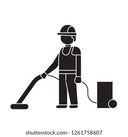 Vacuum cleaning black vector concept icon. Vacuum cleaning flat illustration, sign