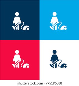 Vacuum cleaning four color material and minimal icon logo set in red and blue