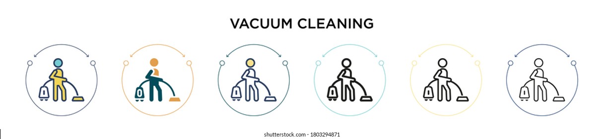 Vacuum cleaning icon in filled, thin line, outline and stroke style. Vector illustration of two colored and black vacuum cleaning vector icons designs can be used for mobile, ui, web
