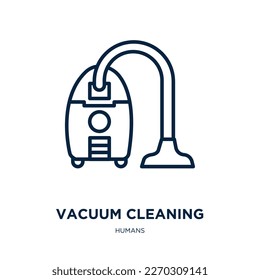 vacuum cleaning icon from humans collection. Thin linear vacuum cleaning, vacuum, cleaner outline icon isolated on white background. Line vector vacuum cleaning sign, symbol for web and mobile