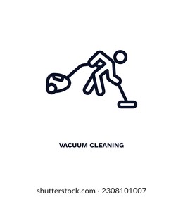 vacuum cleaning icon. Thin line vacuum cleaning icon from humans and behavior collection. Outline vector isolated on white background. Editable vacuum cleaning symbol can be used web and mobile
