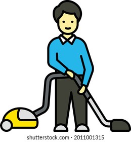 vacuum cleaning service Concept, person cleaning dirty floor  Vector Color Icon Design, Everyday life Symbol, Daily Routine life Sign, Activities of daily living Stock illustration