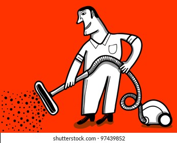 vacuum clener worker red background