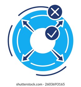 Vacuum Decay icon represented by particle, omnidirectional arrows, circles Dualtone style.