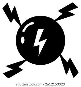 Vacuum Energy icon represented by vacuum ball, lightning Black Filled style.