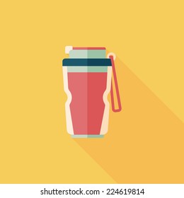 Vacuum flask flat icon with long shadow,eps10, hot water bottle