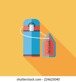 Vacuum flask flat icon with long shadow,eps10, hot water bottle