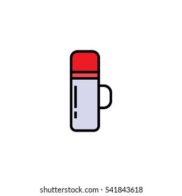 Vacuum flask flat outline icon. Termos for picnic