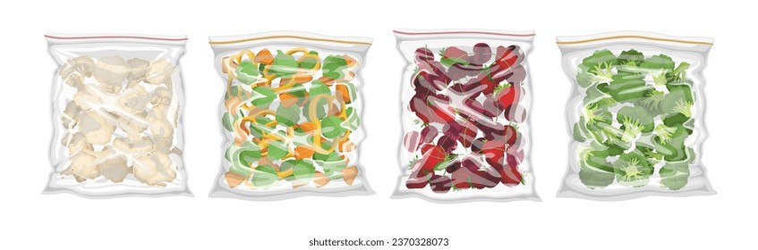 Vacuum Frozen Packed Berry and Vegetables Vector Set