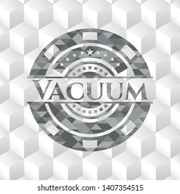 Vacuum grey emblem with geometric cube white background