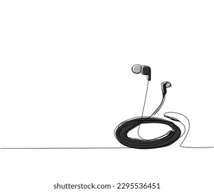 Vacuum headphones, earphones one line color art. Continuous line drawing of music, headphone, headset, portable, sound, audio, hear, dj, listen, listening, ear, electronic, mobile, relax, radio