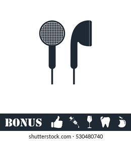 Vacuum headphones icon flat. Vector illustration symbol and bonus pictogram