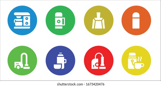 vacuum icon set. 8 filled vacuum icons. Included Coffee maker, Vacuum cleaner, Thermo, Dustpan, icons