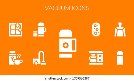 vacuum icon set. 9 filled vacuum icons. Included Thermo, Vacuum cleaner, Clean window, Dustpan, Coffee maker, Sponge icons