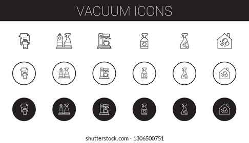 vacuum icons set. Collection of vacuum with cleaning, window cleaner, coffee maker, housekeeping. Editable and scalable vacuum icons.