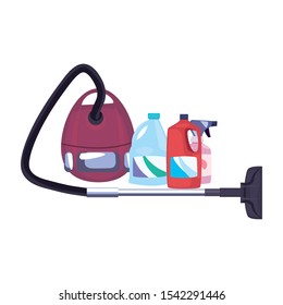 vacuum machine bottle cleaning products and supplies vector illustration