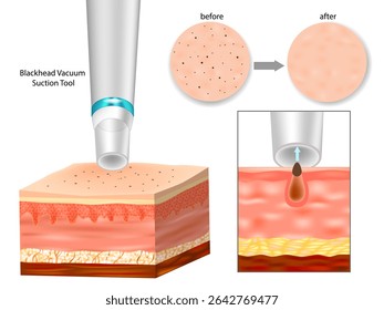 Aspirador de poros extraindo Blackhead - Antes e depois da comparação da pele. Processo De Remoção De Cabeça Negra Usando A Ferramenta De Sução A Vácuo
