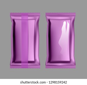 Vacuum purple packaging for snacks, food, chips, sugar and spices.