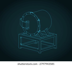 Vacuum quenching machine isometric blueprint, stylized vector illustration