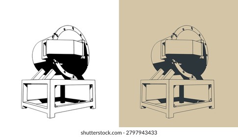 Vacuum quenching machine stylized vector illustrations