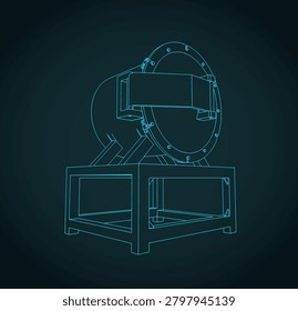 Vacuum quenching machine technical sketch, stylized vector illustration