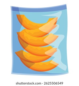 Saco de plástico selado a vácuo contendo fatias frescas de abóbora de manteiga, preservando a frescura e o sabor