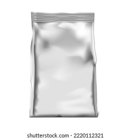 Vacuum sealed retort pouch realistic vector mock-up. Blank foil or plastic bag package mockup