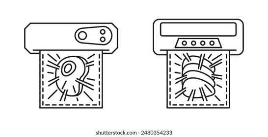 Vacuum Sealer Machine icon - device to seal food products. Two versions, in thin line