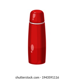 Vacuum thermo tumbler flask isolated red bottle. Vector metal thermos, Dewar flask insulating storage vessel in which liquid remain hotter or cooler. Dewar bottle realistic design, vacuum thermos