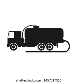 Vacuum truck. Black silhouette of a truck. Side view. Vector drawing. Isolated object on white background. Isolate. Cesspool.