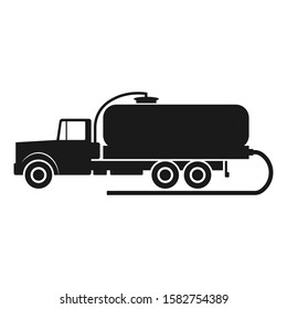 Vacuum truck icon. Black silhouette. Side view. Vector drawing. Isolated object on a white background. Isolate.