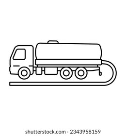 Vacuum truck icon. Waste truck. Black contour linear silhouette. Side view. Editable strokes. Vector simple flat graphic illustration. Isolated object on a white background. Isolate.