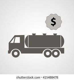 Vacuum truck with price tag vector con, sign, symbol