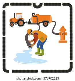 Vacuum truck. Water dumping. Vector illustration