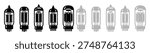 Vacuum tube icons, electronic components, graphic set, black and white, vintage style
