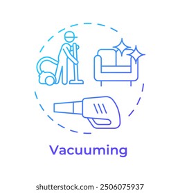 Vacuuming blue gradient concept icon. Household vacuum cleaner. Cleanliness disinfectant, detergent. Round shape line illustration. Abstract idea. Graphic design. Easy to use in infographic