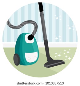 Vacuuming carpet house cleaning vector icon II.