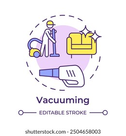 Vacuuming multi color concept icon. Household vacuum cleaner. Cleanliness disinfectant, detergent. Round shape line illustration. Abstract idea. Graphic design. Easy to use in infographic