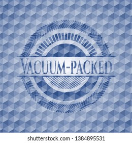 Vacuum-packed blue polygonal emblem. Vector Illustration. Detailed.