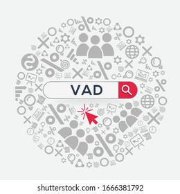 VAD mean (value added distributor) Word written in search bar ,Vector illustration.
