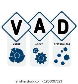 VAD - Value Added Distributor acronym. business concept background.  vector illustration concept with keywords and icons. lettering illustration with icons for web banner, flyer, landing pag