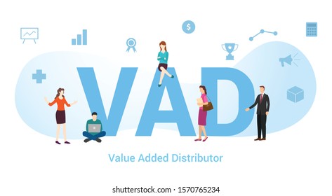 vad value added distributor concept with big word or text and team people with modern flat style - vector