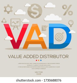 VAD (value added distributor), letters and icons. Vector illustration.