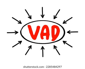 VAD Value Added Distributor - offers differentiating services and solutions that provide additional benefits to their clients, acronym text concept with arrows