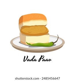 Vada Paav indische Essen Snacks Köstliche Kunst Illustration Design Vektorgrafik