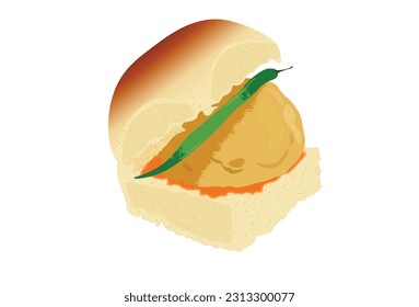 Vada Paav ( Vada Pav ) Famosa comida callejera hecha de papa en Mumbai. Ilustración vectorial.