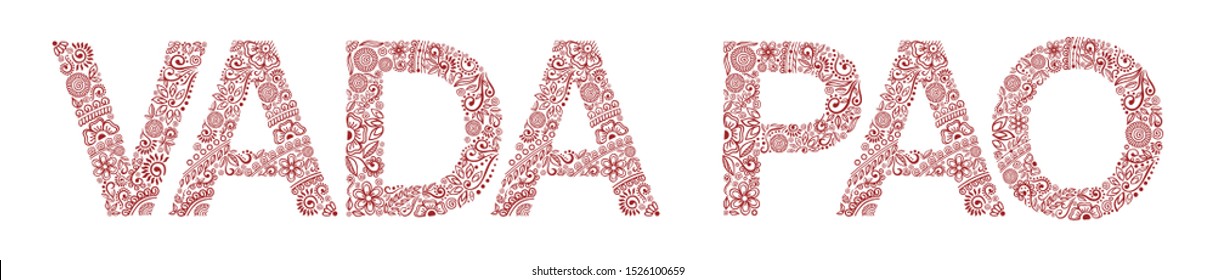 VADA PAO henna tattoo doodle vector ornament on white background. Font Helvetica word. For banner, poster, flyer, signboard, menu