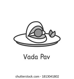 Vada pav line icon. Indian cuisine. Fried potato in bread. Traditional delicious Indian dish. Asian food. Isolated vector illustration. Editable stroke 